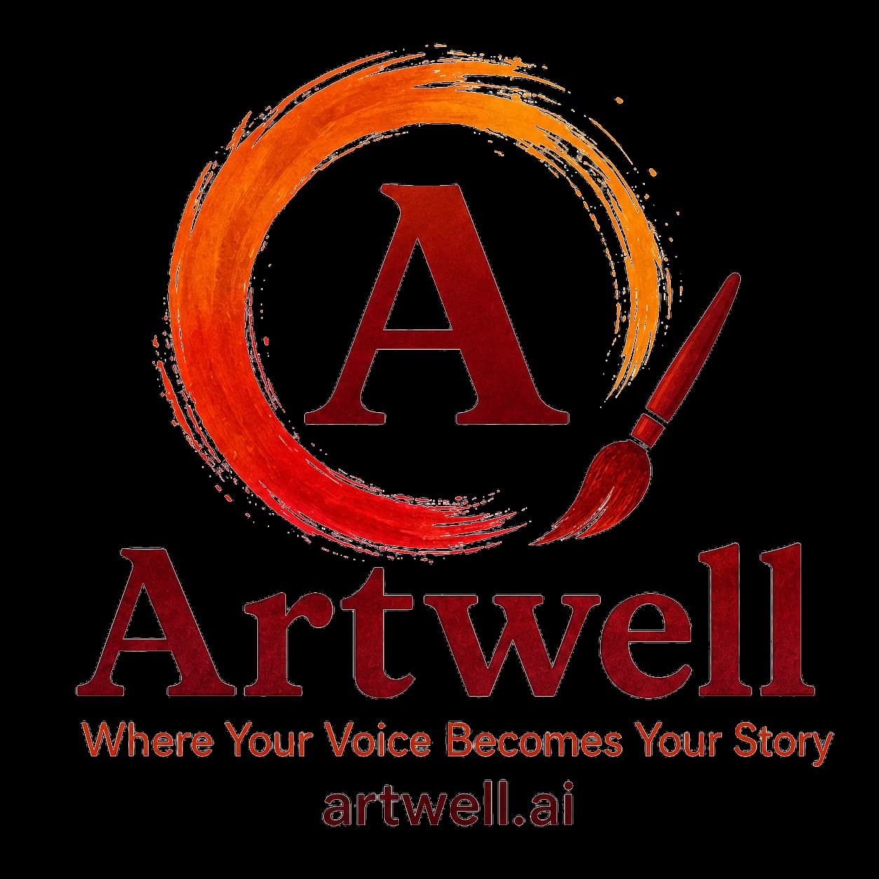 Artwell logo – a serif A inside an orange brushstroke circle above the Artwell wordmark